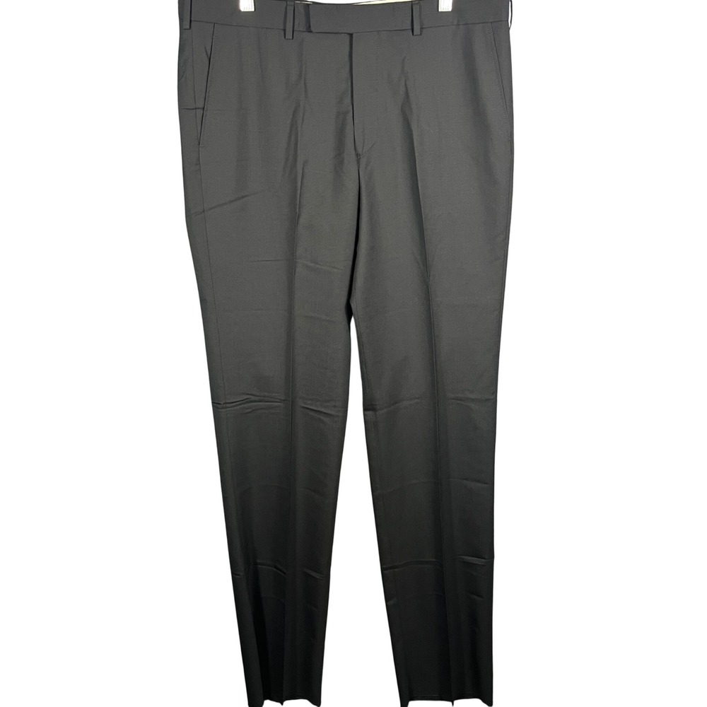 Hertling Dress Pants Mens 38 Black Como 100% Wool Tailored USA 8244 Flat Front